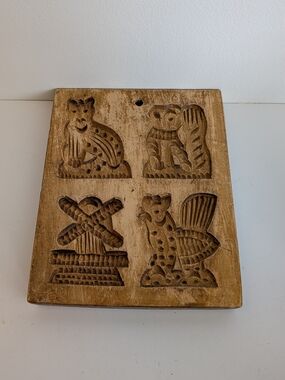 Hand Carved Wood Dutch Cookie Mold Springerle Speculaas Animal Windmill Motifs